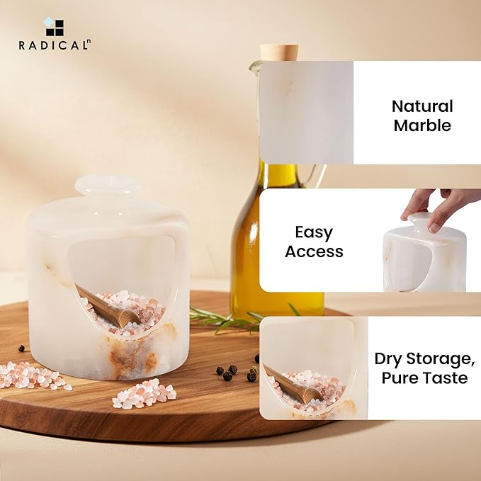 Radicaln Marble Salt Cellar 4.5" Inch White Onyx Handmade Pig Salt Jar & Table Salt Storage For Kitchen Countertop, Ideal Salt Container, Salt Dish & Sugar Bowl For Table