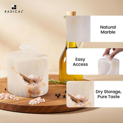 Radicaln Marble Salt Cellar 4.5" Inch White Onyx Handmade Pig Salt Jar & Table Salt Storage For Kitchen Countertop, Ideal Salt Container, Salt Dish & Sugar Bowl For Table