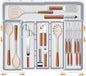 Homecor Large Utensil Organizer for Kitchen Drawer, Expandable Silverware Drawer Organizer Cooking Tray, Cutlery and Flatware Utensil Holder Kitchen Spatula Tools Storage with 3 Dividers, Grey