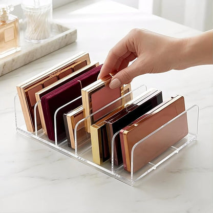 Makeup Palette Organizer, 2 Pack Clear Acrylic Eyeshadow Palette Organizer, 7-Slot Storage for Drawer, Vanity & Countertop, Dual Sizes for Palettes, Blush & Contour