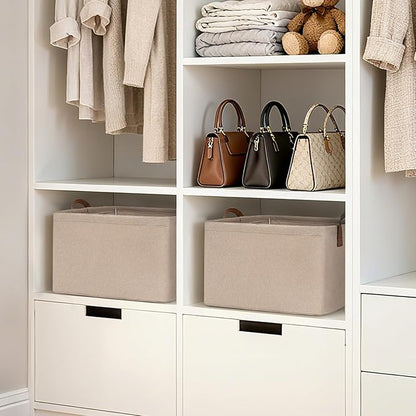 CHICVITA Storage Baskets for Shelves, Large Closet Storage Bins with Handles, Fabric Clothes Towels Baskets for Organizing, 16 ¾" L x 11" W x 9 ¾" H, Brown, 2-Pack
