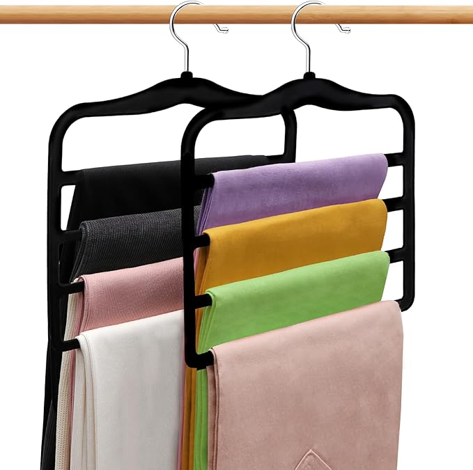 Closet Organizers and Storage, 2 Pack Pants-Hanger-Space-Saving, Velvet Clothes Organization Jeans Trousers Scarf Hangers for Pant-Rack, College-Dorm-Room Essentials for Students Girls Boys Guys