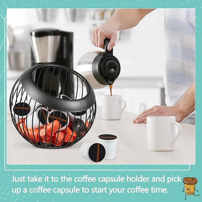 Patelai 2 Pieces Coffee Pods Holder K Pods Holder Large Capacity Coffee Pod Baskets Stainless Steel Cup Organizer Sturdy for Espresso Capsule Pot Storage Metal Wire Fruit Bowl Snack Storage(Black)
