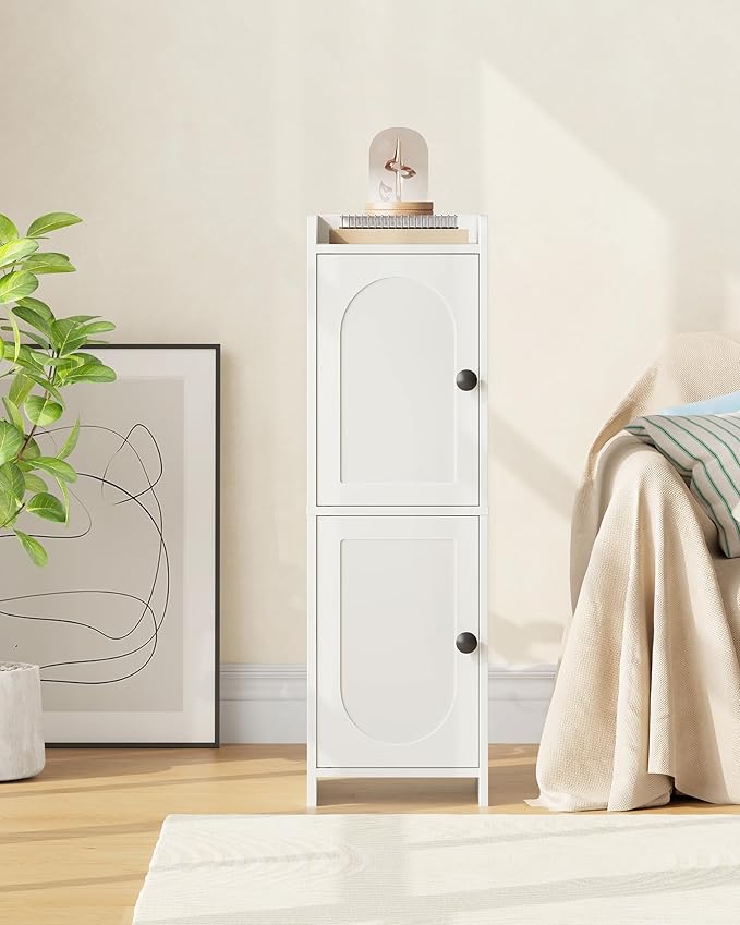 CHOEZON Toilet Paper Cabinet, Small Corner Floor Cabinet, Freestanding Toilet Paper Storage Cabinet with 2 Doors, Narrow Bathroom Cabinet, for Small Spaces, Bathroom, Living Room, Kitchen, White