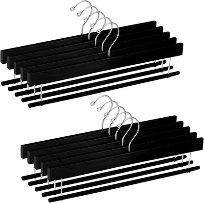 Chunful 10 Pack Wooden Velvet Pants Hangers - 16 Inch Non Slip Wood Pants Hangers with 360 Degree Swivel Hook Heavy Duty Space Saving for Jeans, Shorts & Dresses (Black)