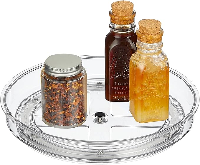 mDesign Lazy Susan Turntable Plastic Spinner for Kitchen/Bathroom, Pantry, Fridge, Cupboards, or Counter Organizing, Fully Rotating Organizer for Food, 9" Round - Lumiere Collection - Clear