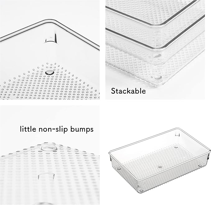 5 Pack Clear Plastic Drawer Organizer Tray Cutlery Utensil Makeups Drawer Silverware Organizers 6" X 9"