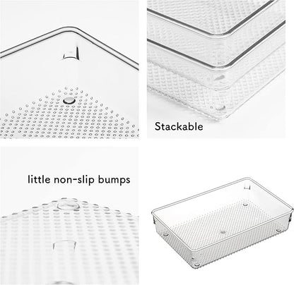 5 Pack Clear Plastic Drawer Organizer Tray Cutlery Utensil Makeups Drawer Silverware Organizers 6" X 9"