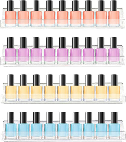 ROYALITA 4-Pack Acrylic Shelves - Nail Polish Organizer Wall Mounted Shelves, Nail Polish Rack with Removable Anti-Slip End Inserts, Nail Polish Holder for Bottles Nail Polish Display & Storage Shelf