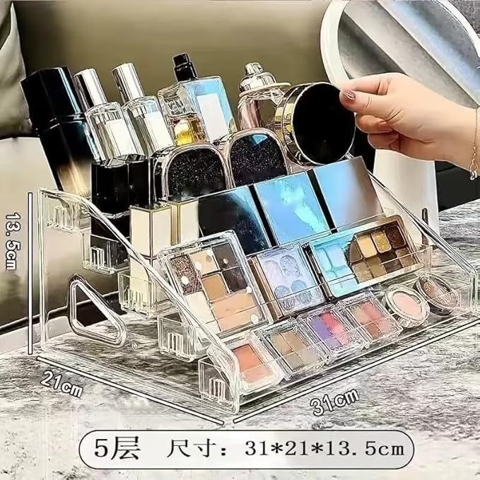 Nail Polish Rack, 5 Tiers Plastic Nail Polish Shelf Storage Organizer Display, Freestanding Makeup Caddy for Sunglasses, Cosmetics (5 Layers)