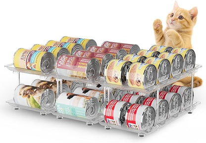 Can Organizer for Pantry, Modular 2 Tier Adjustable Cat Food Can Organizer Large Soup Can Storage Beverage Cans Clear Canned Goods Holder for Pantry and Fridge