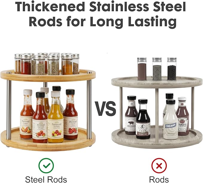 2 Tier Lazy Susan Organizer,Revolving Spice Rack,10 inch Wood Lazy Susan Turntable for Cabinet, Shelf, Countertop, or Table
