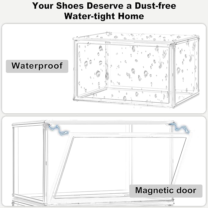 12 Pack Clear Acrylic Shoe Boxes Organizer, Extra-Thick Reinforced Stackable Shoe Storage with Magnetic Door, Dust-Proof Display Cases for Closet & Entryway, Fits up to Men’s 12, Crystal Clear