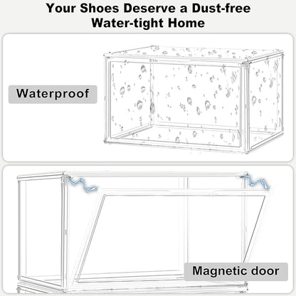 12 Pack Clear Acrylic Shoe Boxes Organizer, Extra-Thick Reinforced Stackable Shoe Storage with Magnetic Door, Dust-Proof Display Cases for Closet & Entryway, Fits up to Men’s 12, Crystal Clear