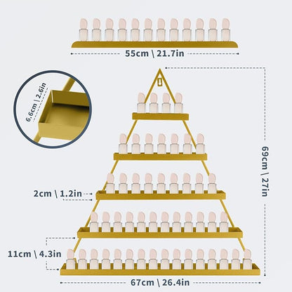 10 Packs Metal Nail Polish Storage Racks, 5 Tiers Wall-Mounted Triangular Display Rack Cosmetic Display Cases, Nail Polish & Lipstick Display Rack Perfume Organizer for Home Spas Salons (Gold)