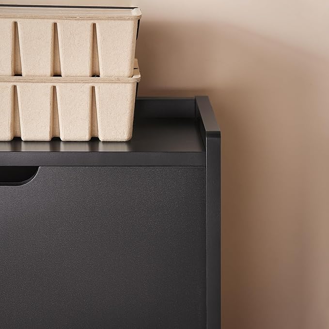 Haotian Ultra Thin Shoe Cabinet with 4 Flip-Drawers, Narrow Shoe Rack, Slim Shoe Storage Organiazer Entryway, Black, FSR100-W, 7.5" D x 39.4" W x 35.6" H