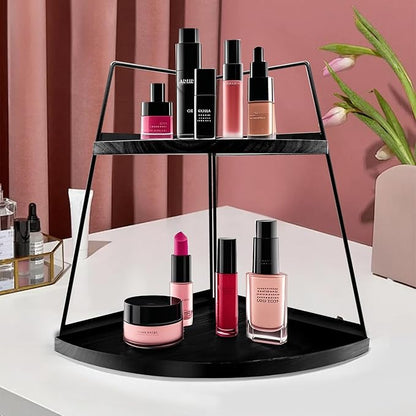2 Tier Bathroom Counter Organizer,Standing Rack Cosmetic Holder,Wood Bathroom Organizer,Vanity Organizer Bathroom Counter Tray,for Bathroom,Bedroom (Black)