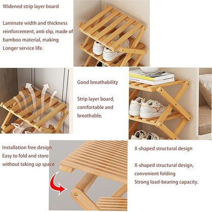 Shoe Racks, Bamboo Foldable Shoes Organizer Free Standing Shelf for Entryway, Closet, Bedroom, Hallway, | Natural | Functional | Multifunctional Shoe Rack ([Wood Color] 6 Layers)