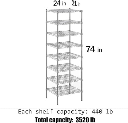 21" Deep x 24" Wide x 74" Height Wire Shelving Kit | 8-Tier | NSF Commercial Storage Rack Unit