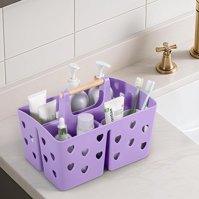 Anyoifax Portable Shower Caddy Plastic Shower Basket Organizer Divided Bathroom Caddy Storage Cleanning Caddy Tote with Handle for College, Dorm Room, Kitchen, Purple
