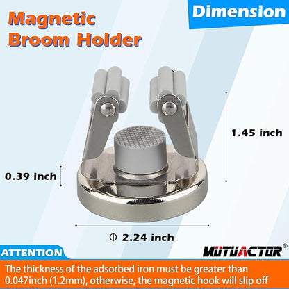 MUTUACTOR Magnetic Broom Holders,4pcs Sturdy Heavy Duty Magnetic Clips Wall Mount,10lbs No Drilling Anti-broken Magnetic Hooks Broom Mop Brackets for Work Cargo Garage Laundry Van Accessories