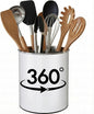 Cooler Kitchen White Rotating Extra Large Stainless Steel Utensil Holder Caddy with Sturdy No-Tip Weighted Base, Removable Divider, and Gripped Insert - Dishwasher Safe Metal Cooking Utensil Holder