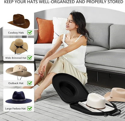Anysiny Cowboy Hat Box for Travel-Crush Proof Hat Travel Case for Cowboy Hats Holder Storage Box Organizer Cap Carrier with Adjustable Carry Strap