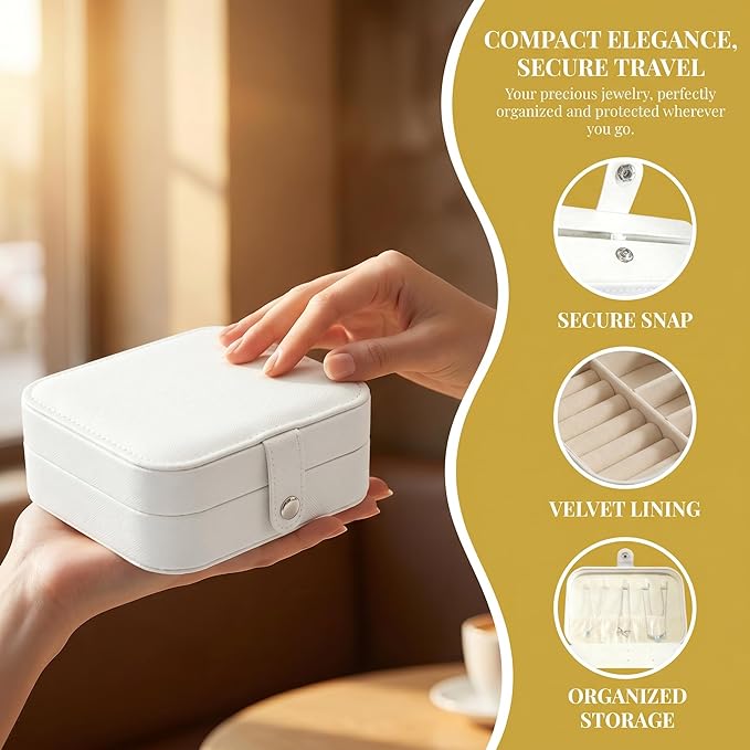 White Large-Capacity Mini Jewelry Box - Hard-Shell Small Jewelry Organizer with Spacious Compartment, Desktop Tiny Jewelry Storage for Earrings Bracelets