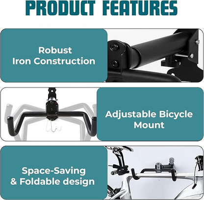 Foldable Bike Wall Mount 1-Pack, Space Saving Horizontal Bike Rack with Adjustable Hanger and EVA Covers, Includes Screws for Garage, Indoor, or Shed