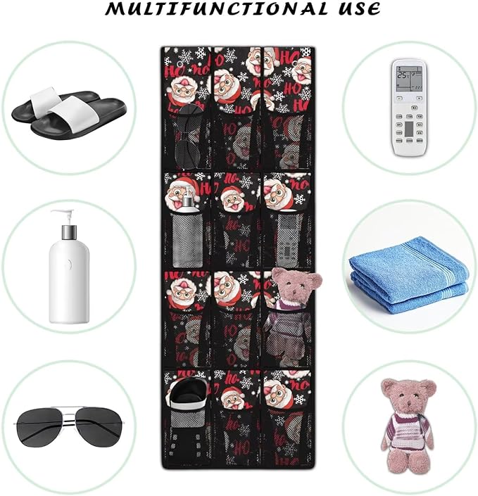 HO The Santa Claus Door Hanging Shoe Organizer for Merry Christmas,Easy to Install Over The Door Organizer for School,Space Saving with 12 Pockets Wall Hanging Storage