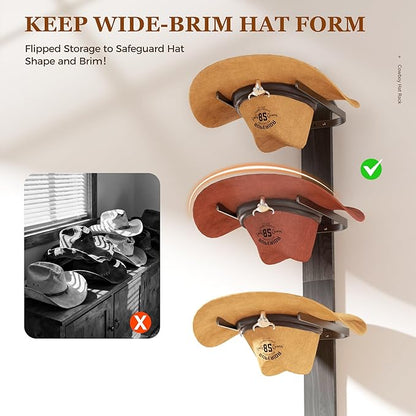 Cowboy Hat Rack for Wall, Cowboy Hat Holder Wall Mount Holds up to 6 Hats, Wooden Western Rustic Metal Hat-Organizer with Arrow Sign Board, Display and Decor Rack for Fedora, Sun Hats,Baseball Caps