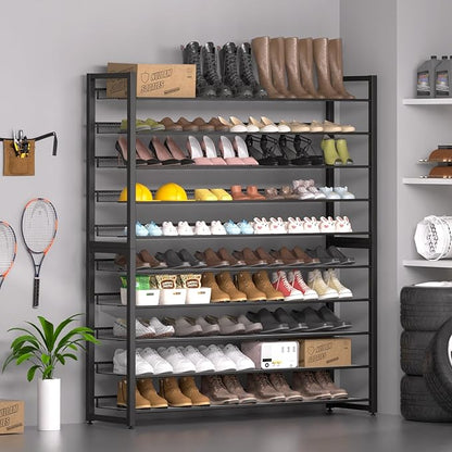 Metal Shoe Rack,Large 10 Tier Shoe Organizer, Heavy Duty Metal 5-Tier Stackable Shoe Storage Vertical Shoe Rack for Closet Front Door Entrance,Entryway,GarageUp to 62 Pairs,Black