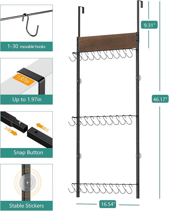 FANGSUN 3-Tier Over the Door Hat Rack with 30 Movable Hooks – Wall Mounted Hat Organizer for Baseball Cap Storage, Cap Holder Gifts for Men Dad, Christmas Presents