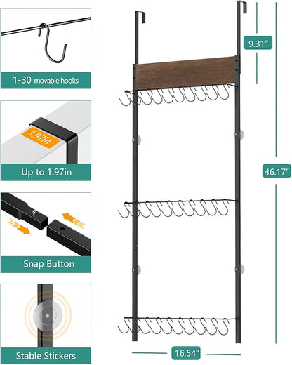 FANGSUN 3-Tier Over the Door Hat Rack with 30 Movable Hooks – Wall Mounted Hat Organizer for Baseball Cap Storage, Cap Holder Gifts for Men Dad, Christmas Presents