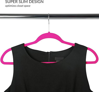 Simplify Slim Velvet Clothes Hangers | 100 Pack | Non-Slip | Shirts | Suit | Pants | Dresses | Garments | Closet Storage & Organization | Durable | Fuchsia