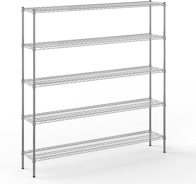 14" Deep x 72" Wide x 74" Height Wire Shelving Kit | 5-Tier | NSF Commercial Storage Rack Unit