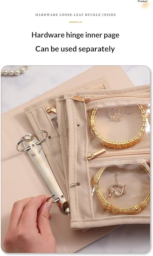 Jewelry Book Organizer - Leather Travel Jewelry Case with 5 Detachable Pages for Necklaces, Rings, Earrings, Tangle-Free, Giftable (Pink jewelry bag (including a five-page cloth bag))