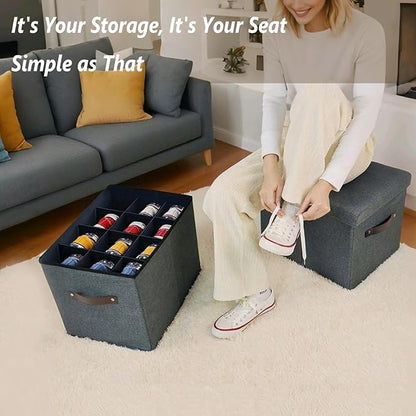 2 Pack Storage Ottoman Shoe Organizer for Closet - Adjustable Dividers Storage Box for Shoes | Clothes | Toy | Blanket, Foldable Foot Stool Small Bench Shoe Cabinet for Living Room & Bedroom