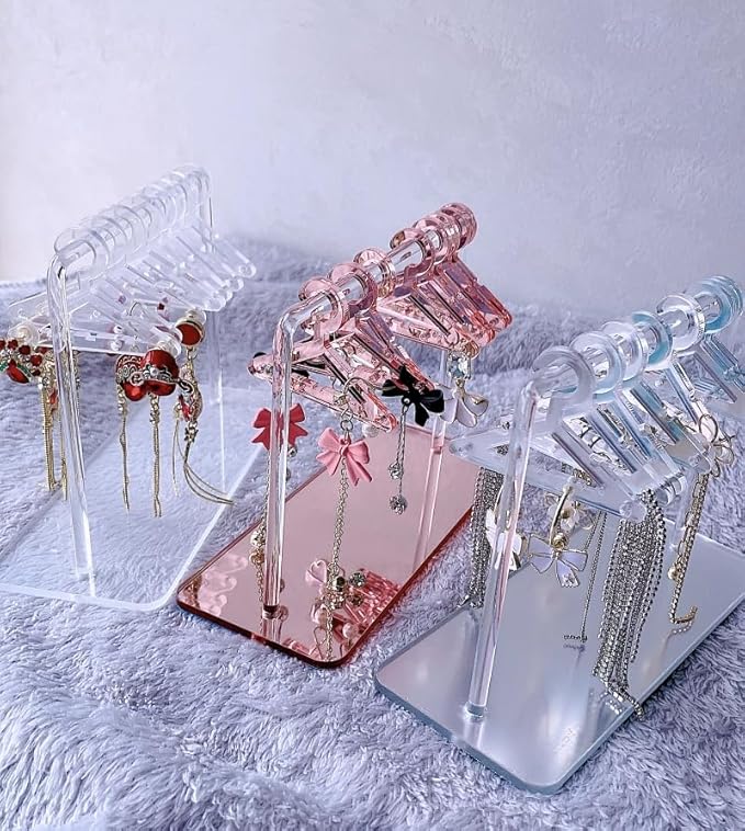 Earring Hanger Rack with 8 Mini Coat Hangers, Acrylic Earring Holder Display Stand, Ear Studs Hanging Earrings Organizer For Women Girls, Transparent