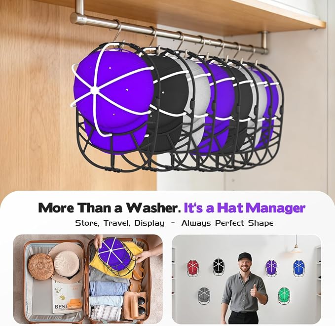 Hat Washer Cage with Mesh Bag – Baseball Cap Cleaner for Washing Machine & Dishwasher, 1 Set (Assembly Required)