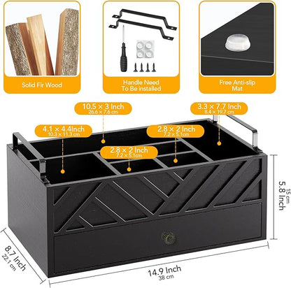 Paper Plate Holders With Drawer.Paper Plate Dispenser Organizer For Utensil Holder For Party.Wood Silverware Utensil Caddy For Kitchen Counter With Handle. Rustic Hosting Essentials For Flatware