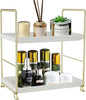 2-Tier Makeup Perfume Counter Organizer, Bathroom Countertop Shelf Vanity Bedroom Storage Tray,Kitchen Spice Rack Standing Shelf(Gold,White)