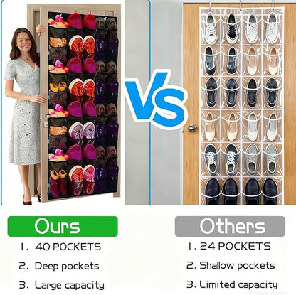 Over the Door Shoe Organizer,40-Pocket Hanging Shoe Rack for Closet Door,Shoes Storage Holder Hanger with Large Mesh Pocket for Women Men ShoesOver the Door Shoe Organizer Large Breathable