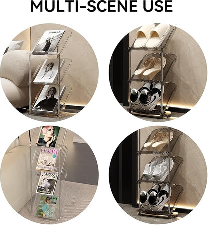 YYW Narrow Shoe Rack Vertical Shoes Rack for Entryway Corner Shoe Storage Organizer for Small Spaces Transparently Tall Slim Shoe Shelf for Front Door Entrance Living Room Grey 3 Layers