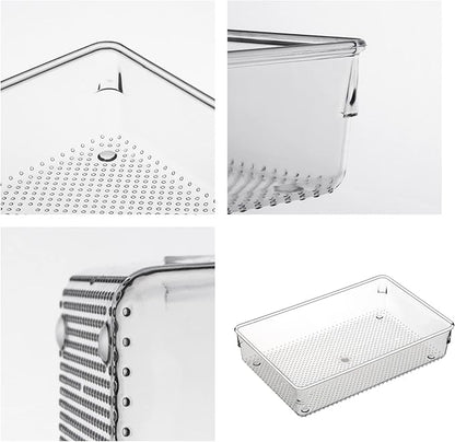 3 Pack Clear Plastic Drawer Organizer Tray Cutlery Utensil Makeups Drawer Silverware Organizers 12" X 6"&12＂X3＂(9Pack)