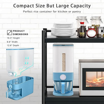Lenwi 22-25 Lbs Rice Dispenser, Large Cereal Dry Food Storage Containers with Measuring Cup,BPA-Free Household for Kitchen Pantry Organization-Blue