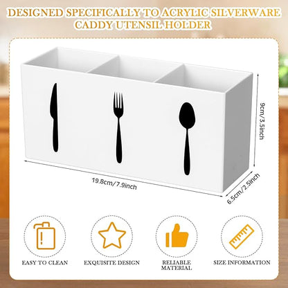 Suzile Acrylic Cutlery Storage Organizer Bin Silverware Caddy Countertop Knife Spoon and Fork Holder Kitchen 3 Section Tableware Storage Box for Cabinet Indoor Home Flatware Dining Room (White,M)