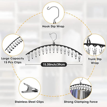 Upgrade Skirt Pants Hangers with Clips, Metal Legging Organizer for Closet with 15 Cilps Holds 60 Leggings/Shorts/Jeans/Skirts Pants Hangers Space Saving Closet Organizers and Storage, Black 4Pack