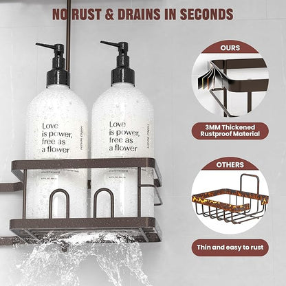 REINHARDT Adjustable Shower Caddy Hanging Rustproof Shower Caddy for Handheld Showerheads, Shower Organizer with Hooks Soap Holder, Anti-Swing Shower Rack Bathroom Accessories, Bronze