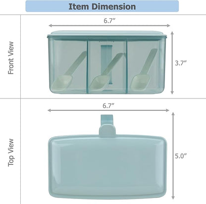 EIKS Seasoning Box with Lid & Spoons for Serving & Storing Salt Sugar Spice Pepper Condiment in Home Kitchen Coffee Restaurant (Blue)